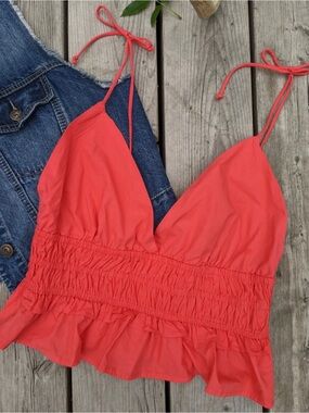 Sim&Sam Coral Smocked Ruffle Cami Top Size Large